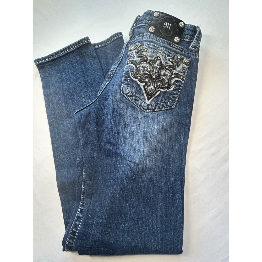Miss Me Signature Straight Jeans Women 29 Blue Embellished Rhinestone JP7286S